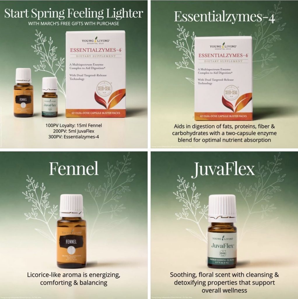 Ad for Essentialenzymes-4, Fennel, and JuvaFlex as a March Spring special